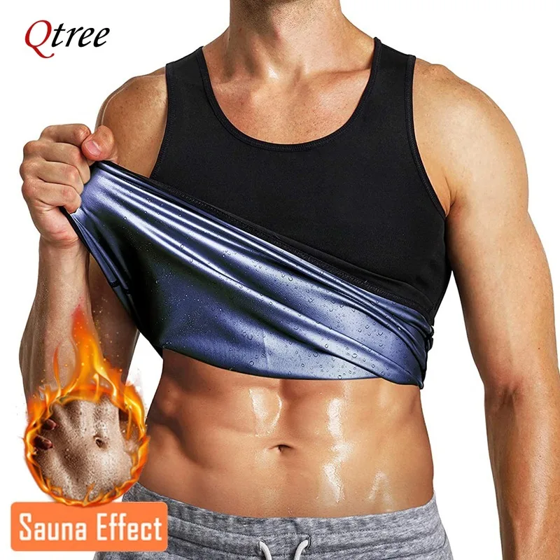 Qtree Zweet Saunavest Heren Body Shaper Compressie Trainingspak Vetverbranding Shirt Buik Afslankende Taille Trainer Tops