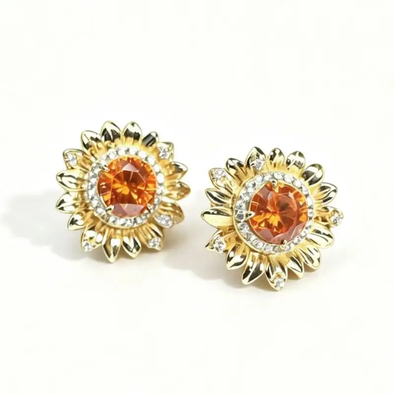 

Bellux S925 Silver Tribute to Van Gogh Sunflower Mandarin Garnet Orange Design Earrings Exquisite High Quality Earrings