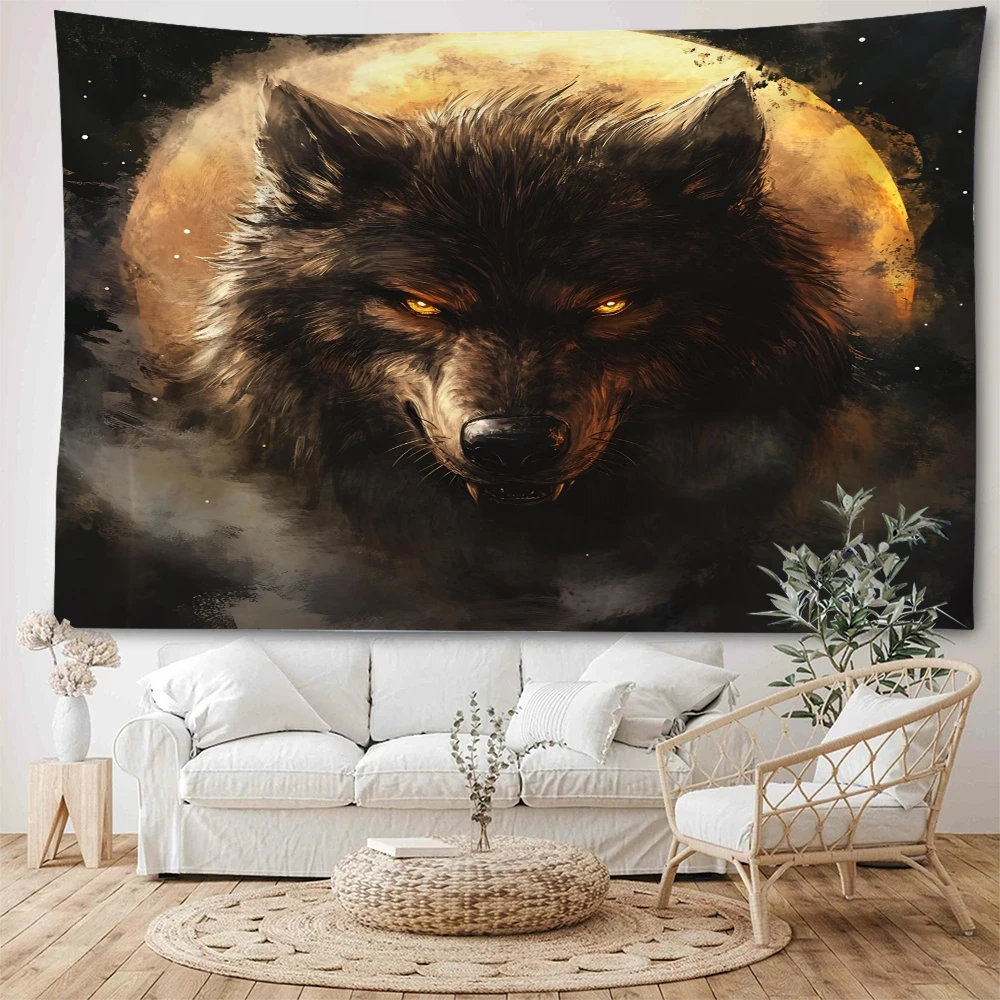 Forest Wolf King, psychedelic wolf background decoration tapestry, home background wall decoration tapestry
