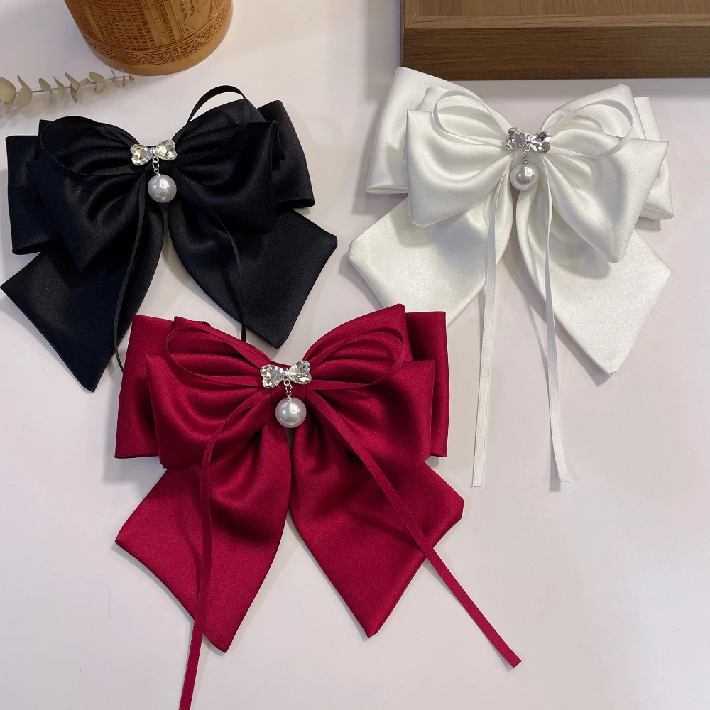 

Korean Fashion Rhinestone Pearl Bow Hair Clips Spring Clip Hairpin Wedding Party Elegant Hair Accessories for Women Girls