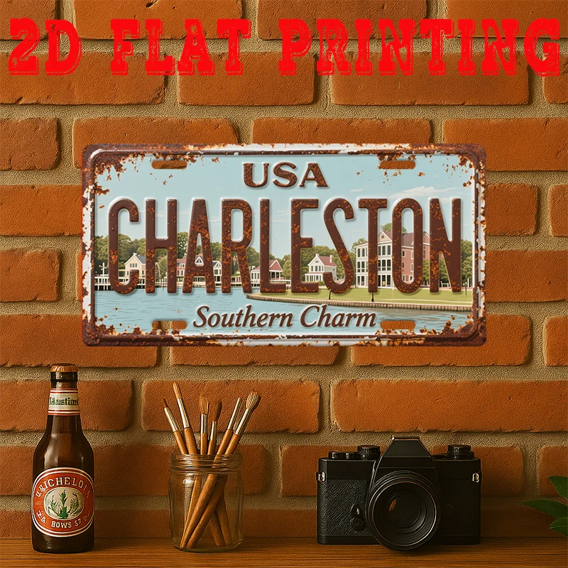 2D Flat - [2D Flat] 2D Printed Sign, One Piece, Vintage Metal Tin Sign (29.97 * 14.99 cm), Charleston Southern Charm Sign, Retro
