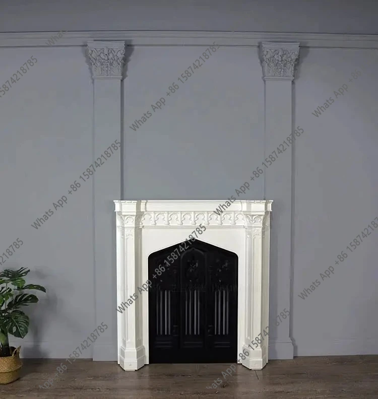 

European French, household retro solid wood beige niche decorative mantel, furniture customization factory