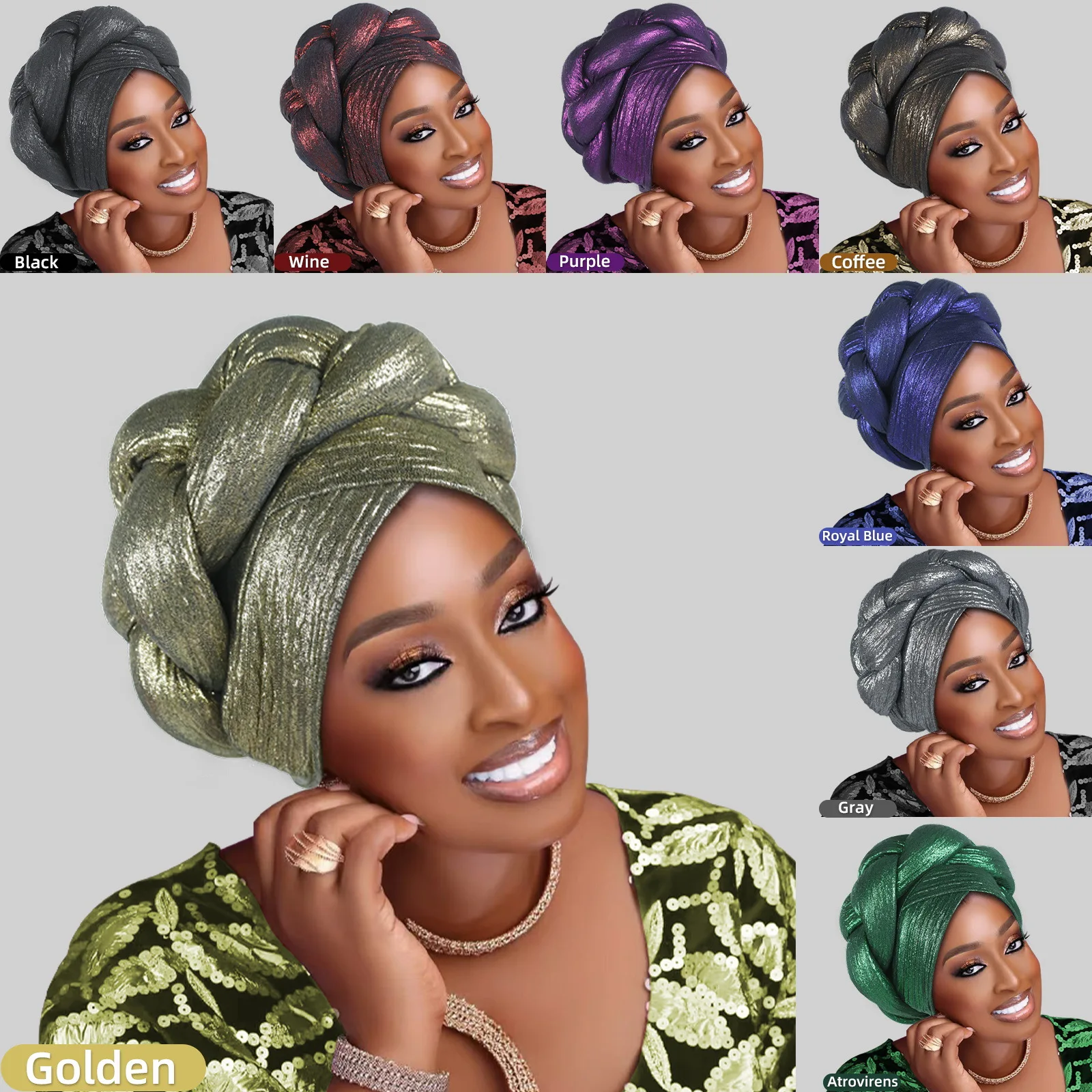 

Shinny Turban Cap Women Braid Headwrap Bonnet Afrcian Headtie Lady Head Wraps Muslim Turbans Hat Nigeria Party Autogele Headwear