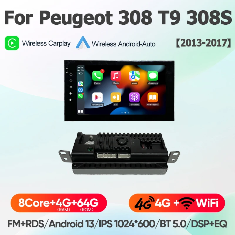 For Peugeot 308 T9 308S 2013 - 2017 Android 13 wifi+4G Carplay Car Radio Navigation GPS Multimedia Video Player BT Stereo auto image 3
