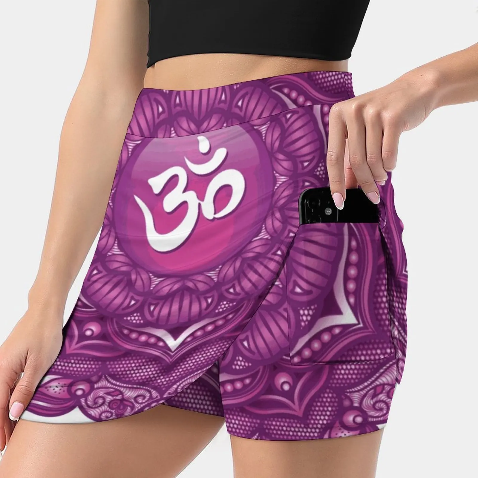 Crown Chakra Mandala - 02 Owbg New Women Skirts Double-Layer Printed Short Dress Mini Sport Skirt Crown Chakra Symbol Crown