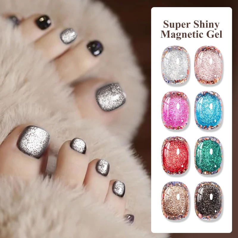 Super Shiny Cat Magnetic Gel Nail Polish Red Glitter Magnetic Gel Semi Permanent Soak Off UV Gel Varnish For Christmas Nails Art