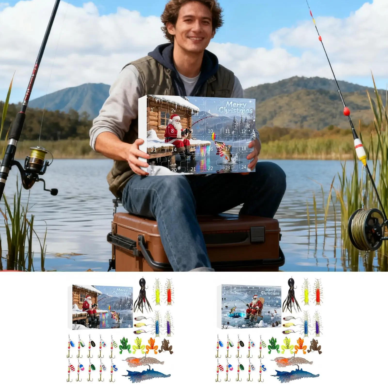 クリスマスカウントダウンカレンダー-釣り-24日間-クリスマスカウントダウン-アドベント-釣りルアーキット-父-彼氏-ティーンズ-男性-漁師向け