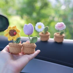 DIYミニニット鉢植え、車センターコンソール、かぎ針編みのウール、ひまわりの装飾、装飾品、インテリアアクセサリー、1個