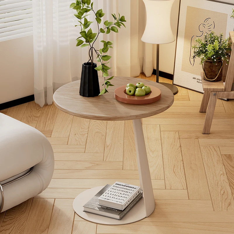 Cream Style C-Shaped Sofa Side Table Heavy-Duty French Milk Tea Shop Small Table  Large Base Non-Slip Nordic Balcony Round Desk