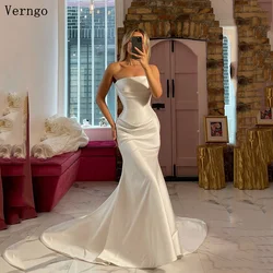Verngo lvory Satin Wedding Dress Mermaid Sweap Train Formal Bride Gowns Simple Timeless Goddess Bridal Dresses vestidos de novia