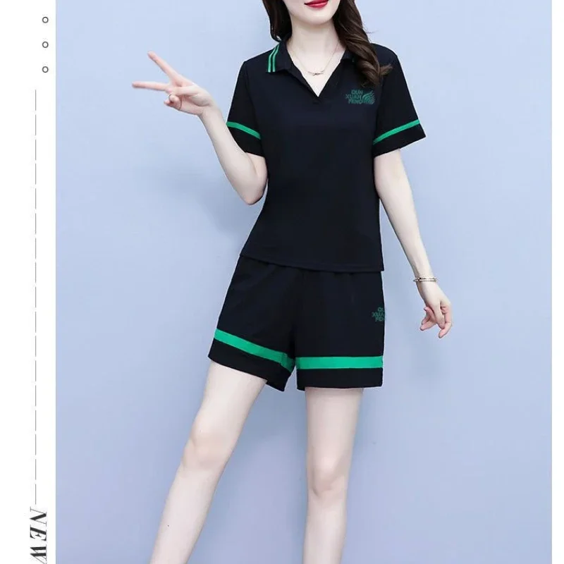 여성을 위한 순면 스포츠 및 캐주얼 수트, 새로운 여름 의류, 한국 스타일 트렌디 여성 패션 투피스 세트