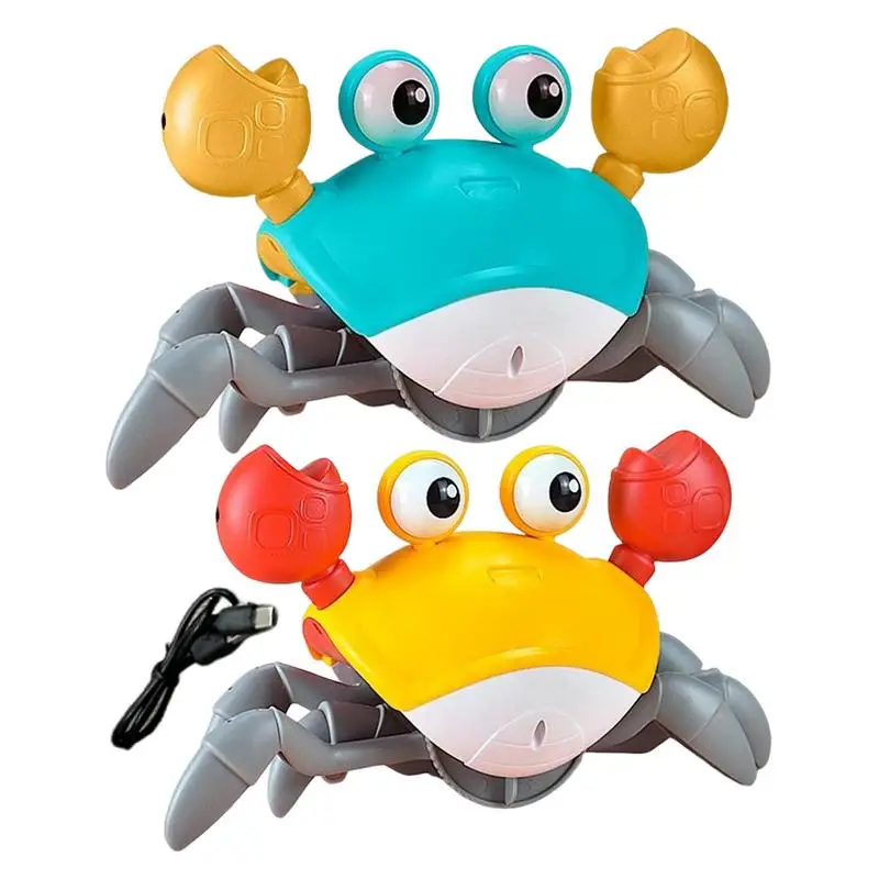 Crawling Crab Toy Lighted Rechargeable Crab With Sound Educational Cartoon Kids Sensory Induction Crabs Kids Interactive Moving