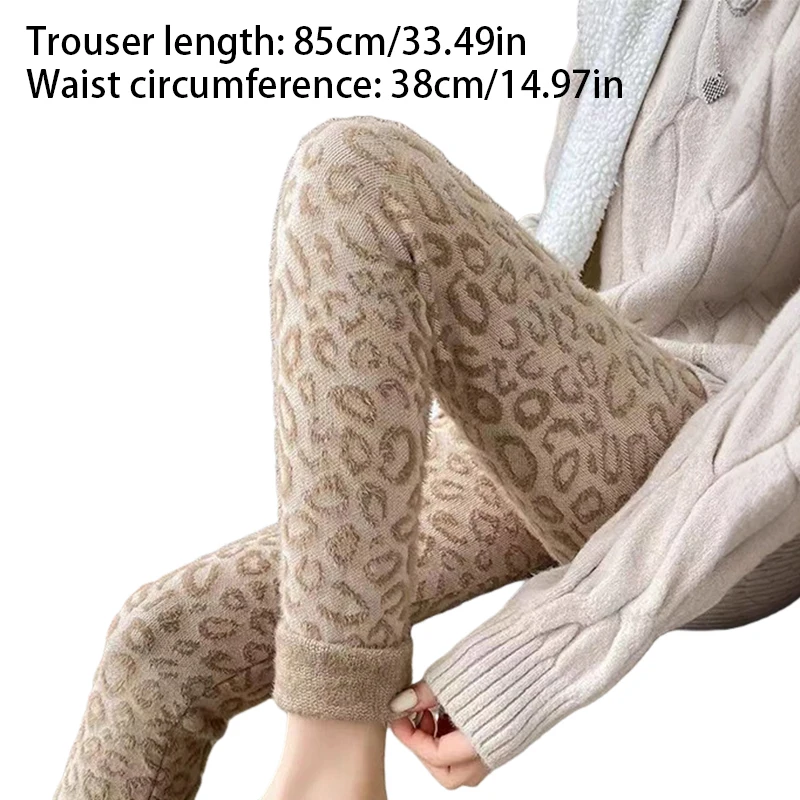 الشتاء سميكة ليوبارد طباعة المنك الصوف طماق للنساء حفظ الدفء عالية الخصر مطاطا التخسيس السراويل الساق الصغيرة جديد