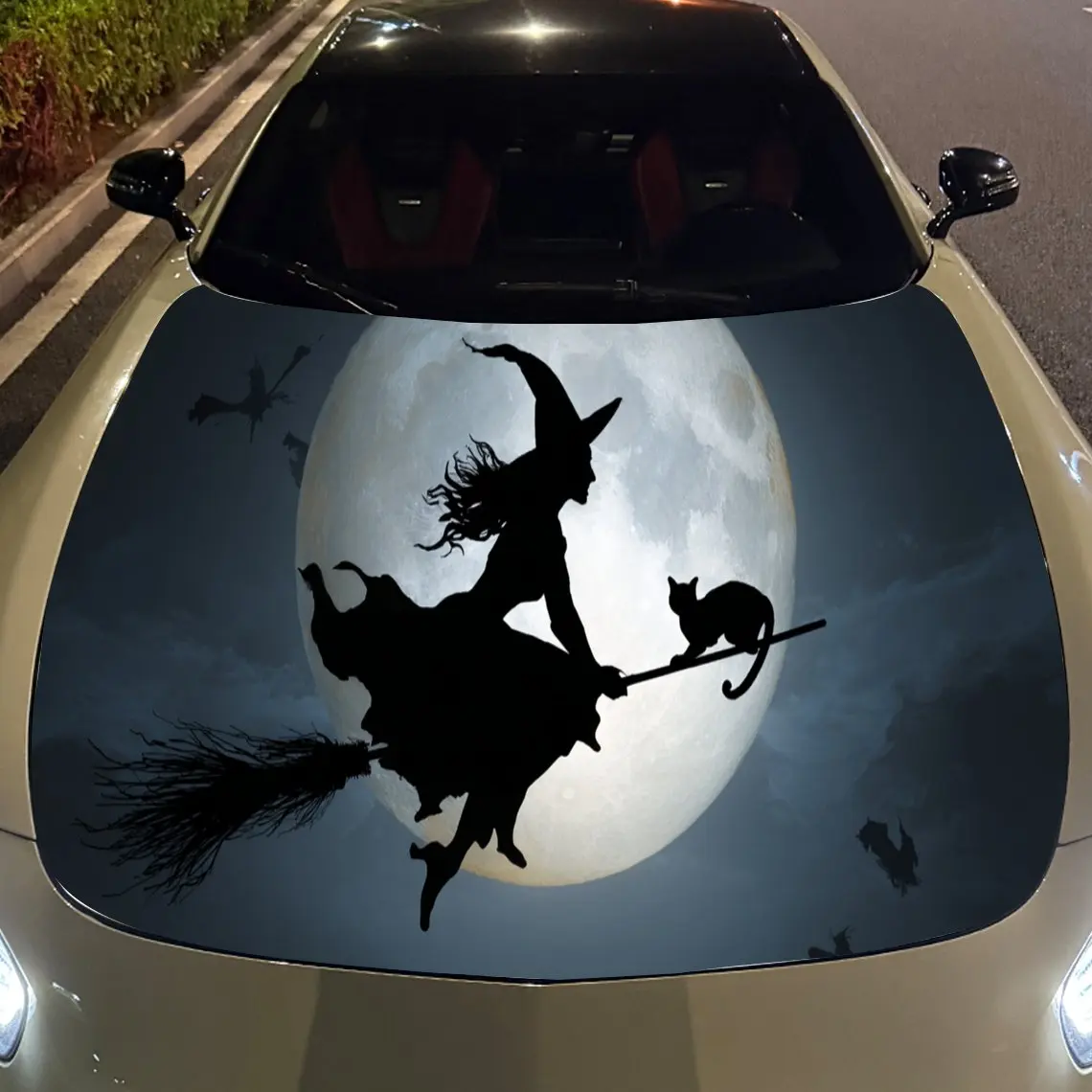 ملصقات الفينيل لغطاء السيارة من The Flying Witch and the Black Cat لحماية سطح السيارة وغطاء تزيين السيارة من الفينيل يلتف Waterpr #5