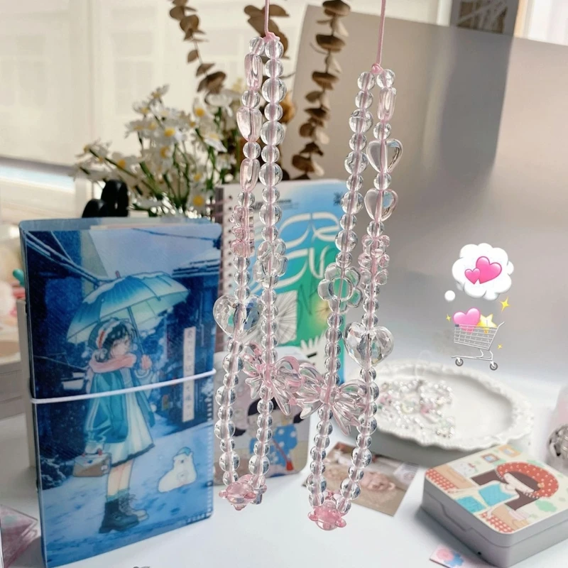 

Beaded Chain Acrylic Cartoon Phone Women Girls Anti Lost Lanyard best sale