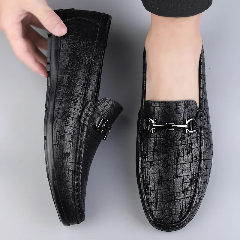 Genuine Leather Men Shoes Luxury Trendy Casual Slip on Formal Loafers Men Moccasins Italian Black Male Driving Shoes Sneakers