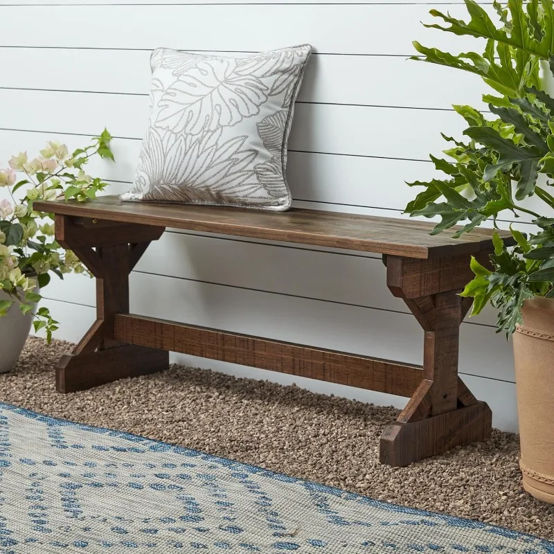 Discovery Garden Farmhouse Wood Bench, Indoor and Outdoor Accent, Walkway, Gardens, Patio, Porch, Walnut