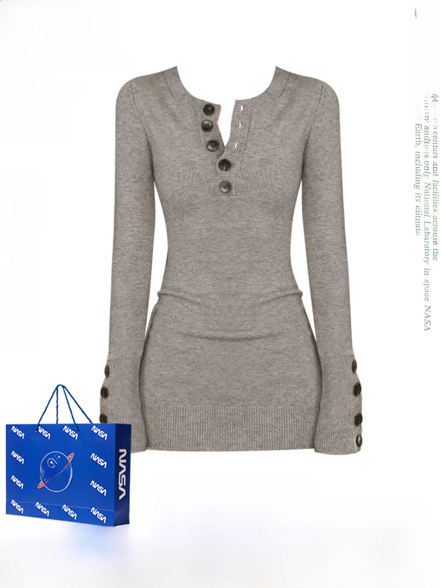 

Pure Desire Henry Collar Long Sve Трикотажные ор Dr Женская облегающая внутренняя и верхняя одежда Горячая девушка с запахом вокруг юбки