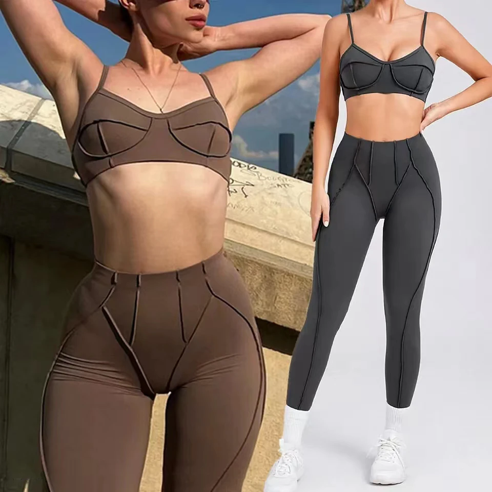 2025 New Yoga Set Women Tracksuit Workout Legging Athletic Suit Gym Push Up Legging Fitness Bra Sunning Sports Wear Active Wear