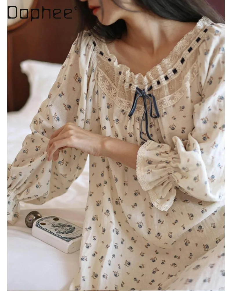 Korean Style Gentle French Floral Square Collar Single Off-line Lace Collar Ruffled Puff Sleeves Loose Casual Women's Loungewear