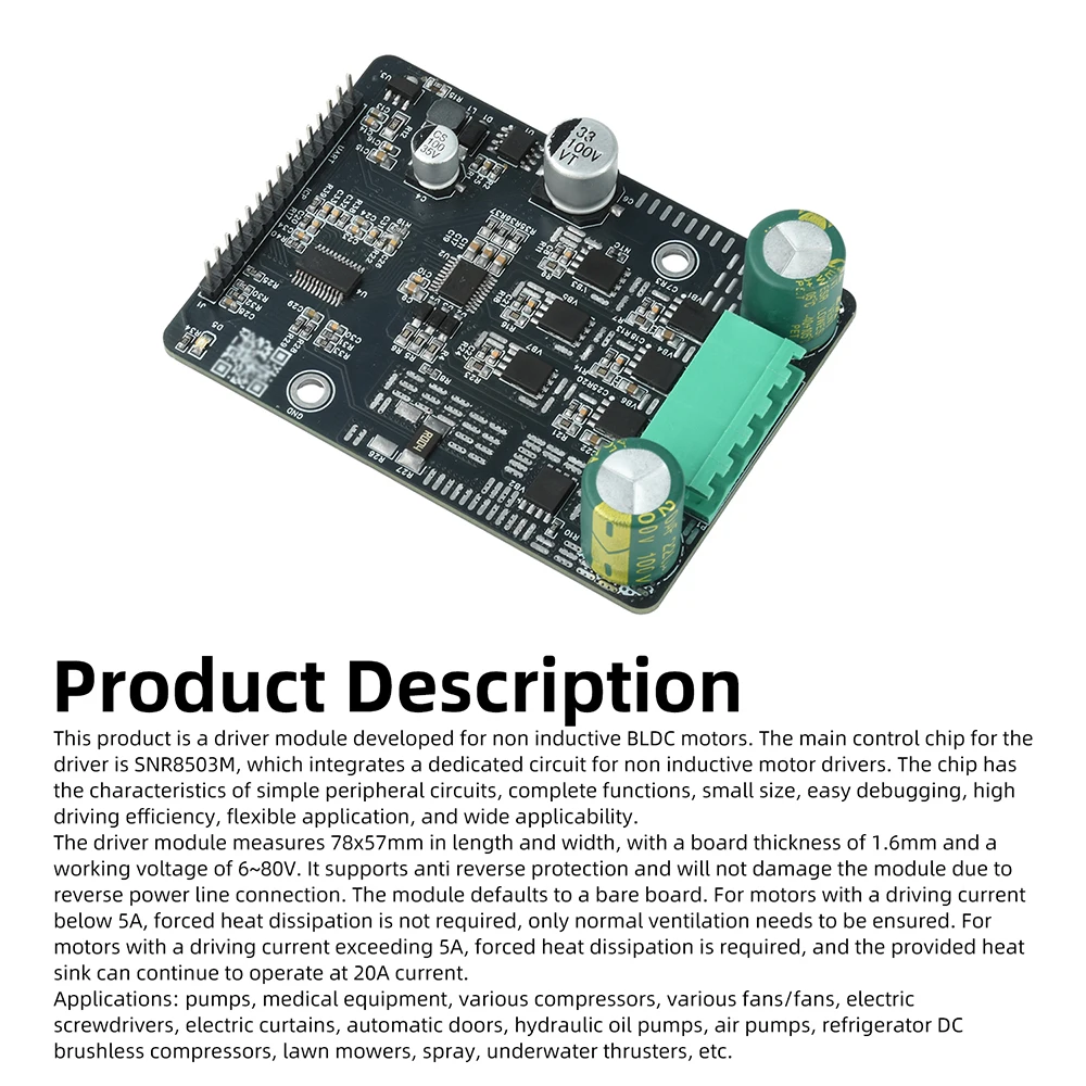 DC 6-80V 1600W BLDC Dreiphasiger DC Bürstenloser Motorcontroller PWM Motortreiberplatine Motorregler Ohne Hall – Detail 8