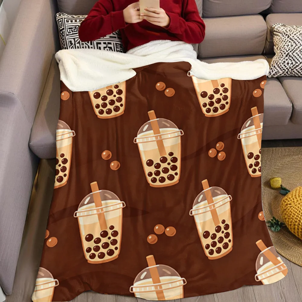 Boba Milk Tea Cup Flannel Blanket Warm Soft Halloween Christmas All-Season Couch Decorative Cozy Warm Gift