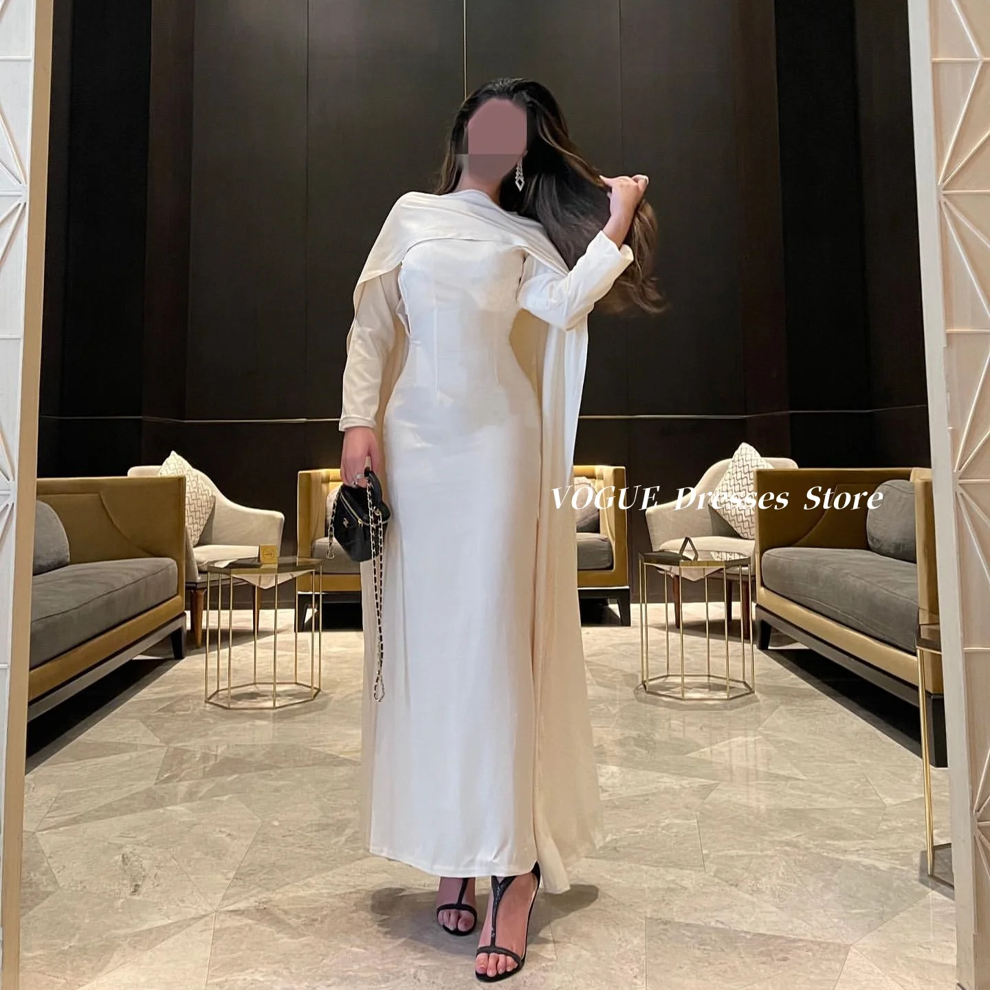 

Luxury Mermaid Evening Dresses with Shawl Dubai Women Satin Wedding Party Dresses فساتين سهرة vestidos de fiesta Customized