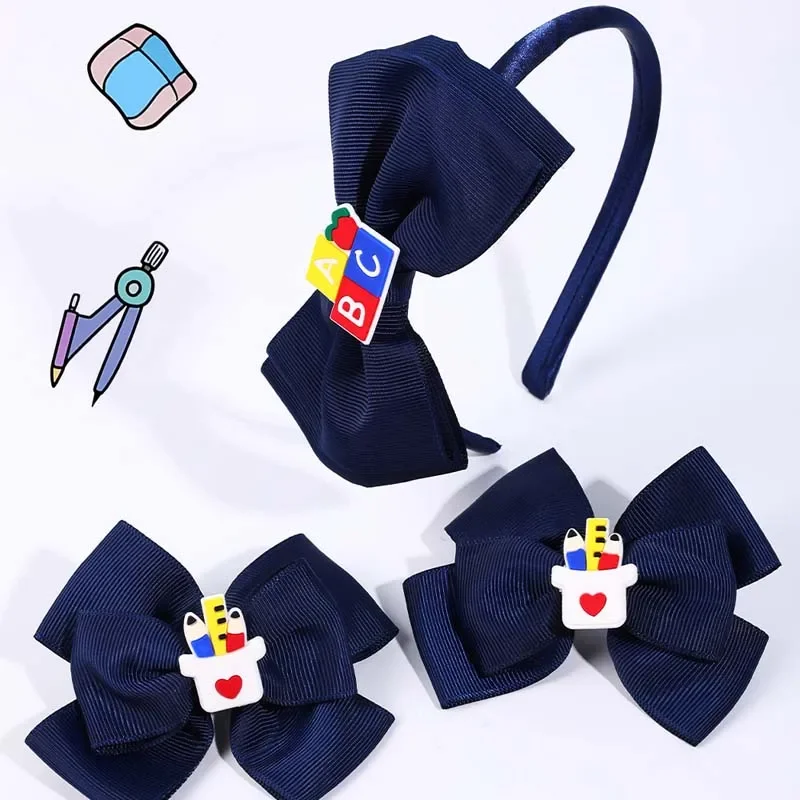 Oaoleer 3Pcs Back To School Hair Accessories Set ABC Ribbon Bow Headbands Pencil Hairpin Girls Headwear Barrettes Baby Hair Hoop