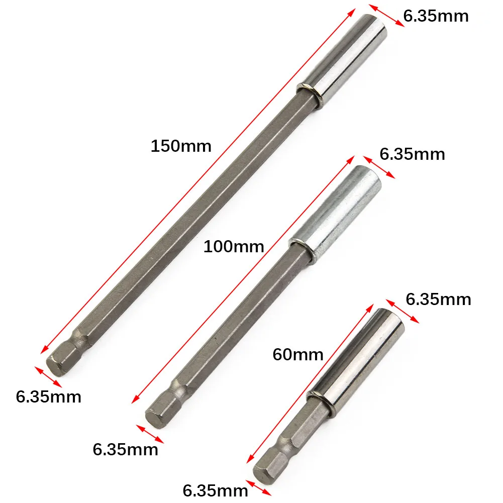 Screwdriver Extension Bit Holder Set Tools Magnetic Steel Quick Release 3 Sizes 60 100 150mm Hex 3pcs High Quality