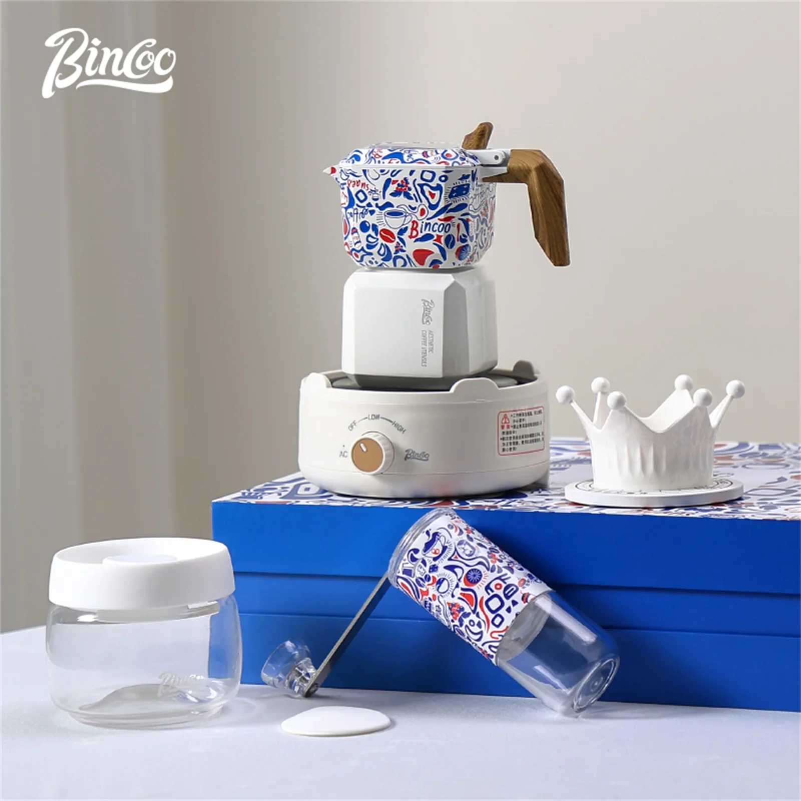 

BINCOO Dual Valve Moka Pot Square Coffee Pot Espresso Coffee Maker Gift Box Set Italian Home Outdoor Hand Brewed Coffee Pot 220v