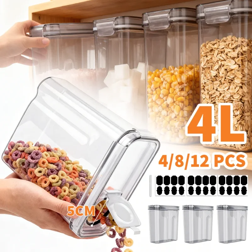 

Airtight Food Storage Containers With Lid 4Pcs Storage Jar Cereal Dispenser Kitchen Organizer Transparent Sealed Tank