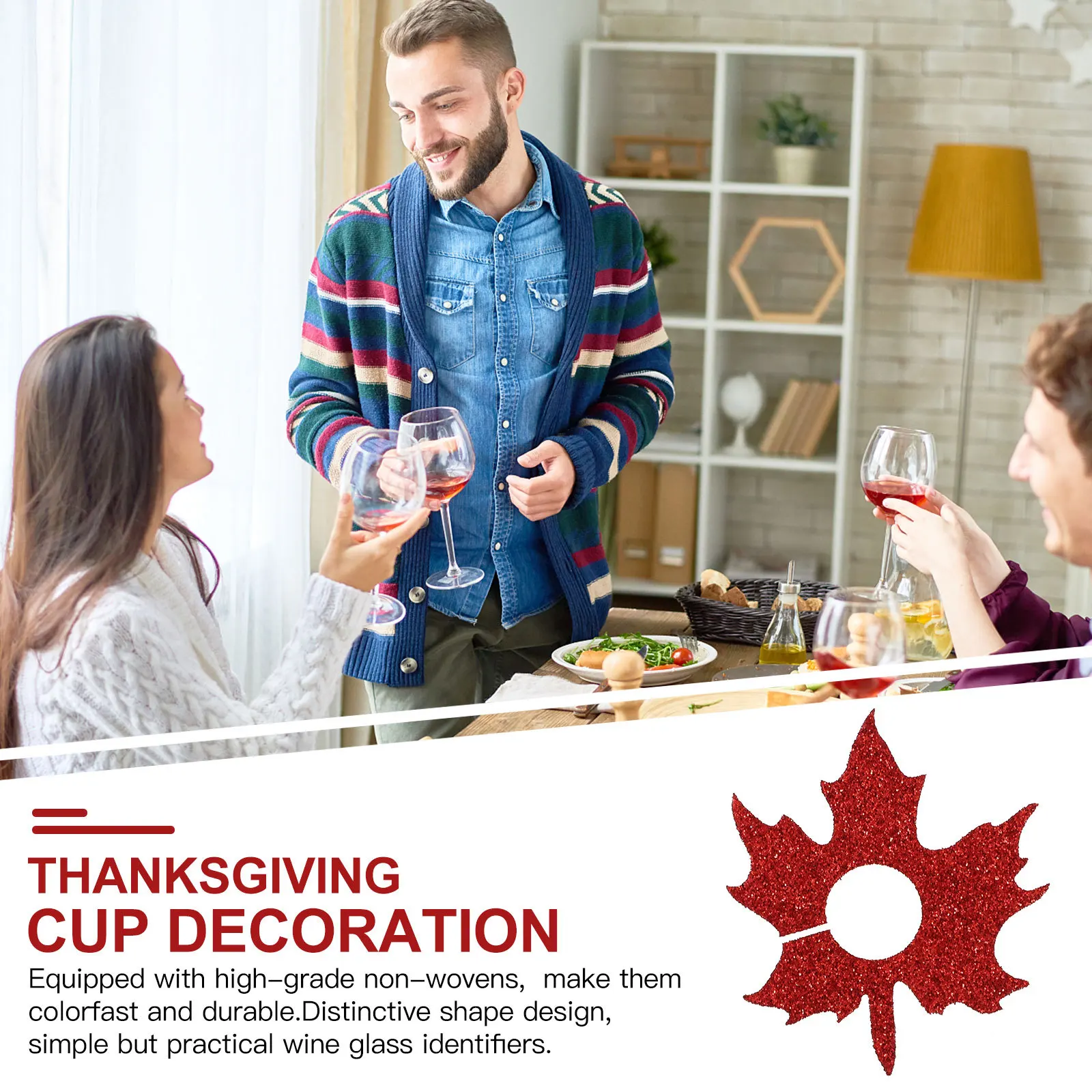 

6Pcs Nonwoven Red Wine Ring Maple Leaf Shaped Thanksgiving Cup Decoration and Practical for Any Gathering