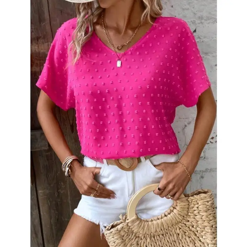 

Блузка в горошек Batwing Sve irt Женская внутренняя одежда с воротником Fce на подкладке Не тонущая Thiened Summer irt