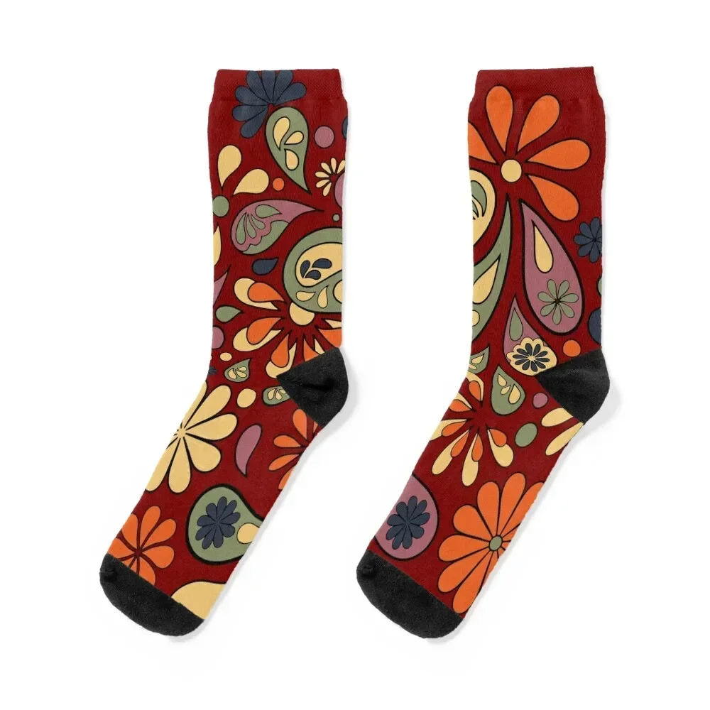 

Hand Drawn Fall Autumn Flower Power Paisley Retro Design Socks custom Antiskid soccer winter gifts cycling Socks Male Women's