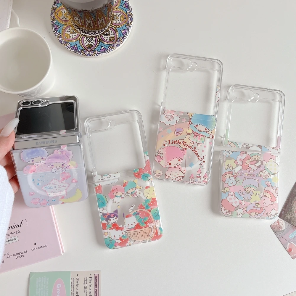 Cute Cartoon Sanrio Little Twin Stars Magnetic Magsafe Wireless Charge Phone Case For Samsung Galaxy Z Flip 7 6 5 Cover