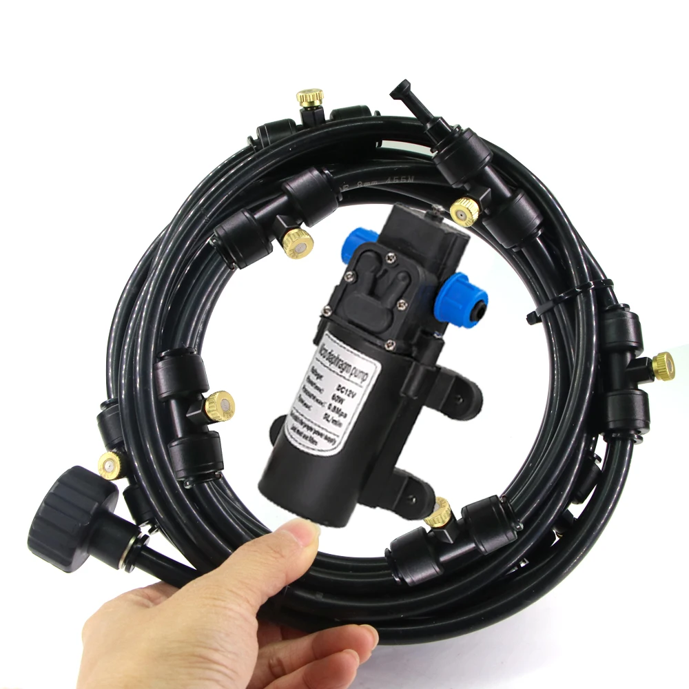 0.3mm Brass Nozzle Misting Cooling System for Garden Outdoor Plants Atomizing Watering 60W Self-Priming Pump 5/16