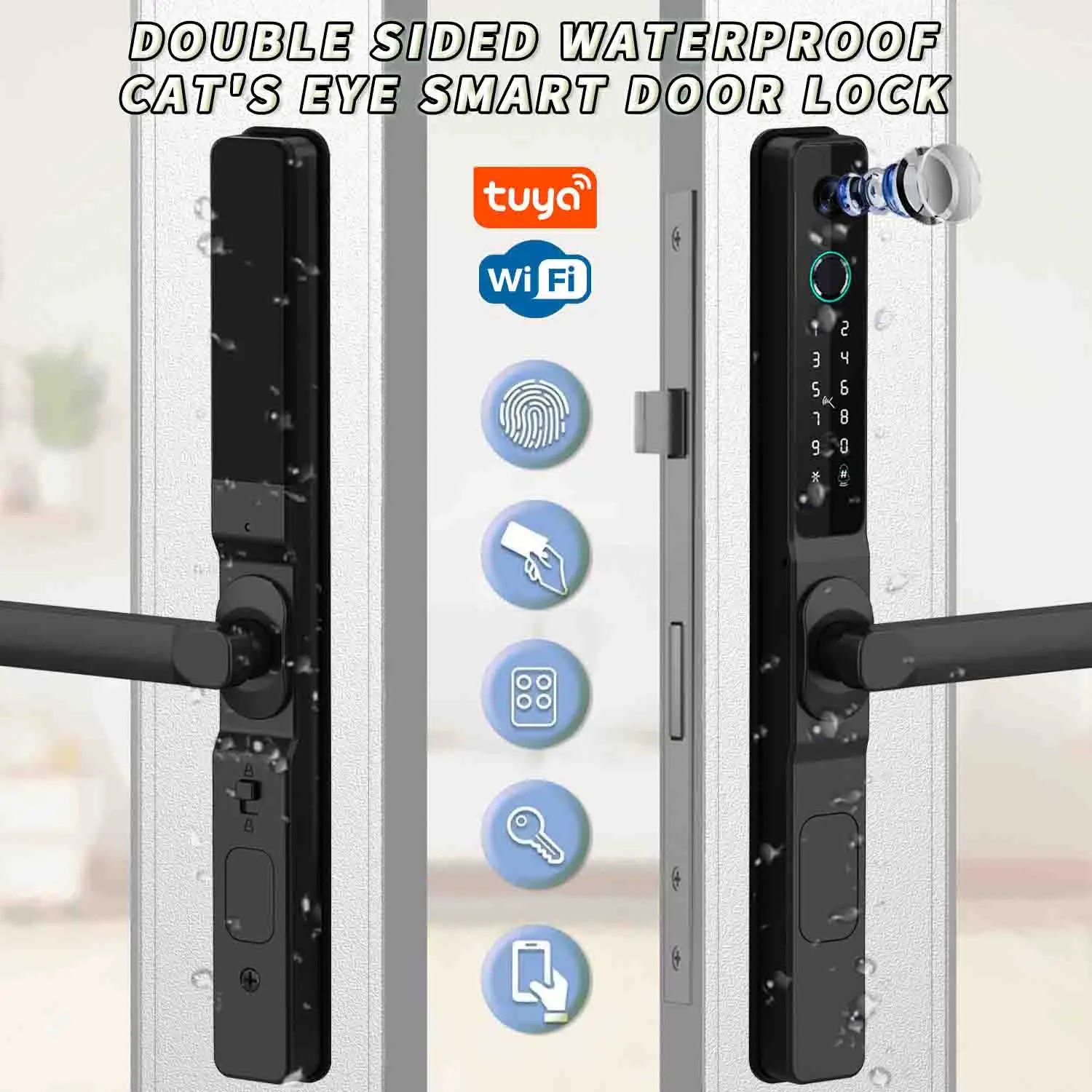 Waterproof Sliding Digital door lock for Aluminum Door Tuya Wifi Smart door lock electronic lock with camera 2024 New products