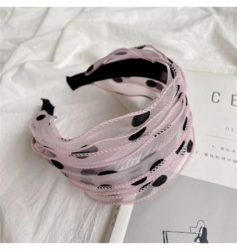 Hot sales New fashion retro printed wave headband women\'s lace mesh bow wide-brimmed hairband hairpin hair accessories wholesale