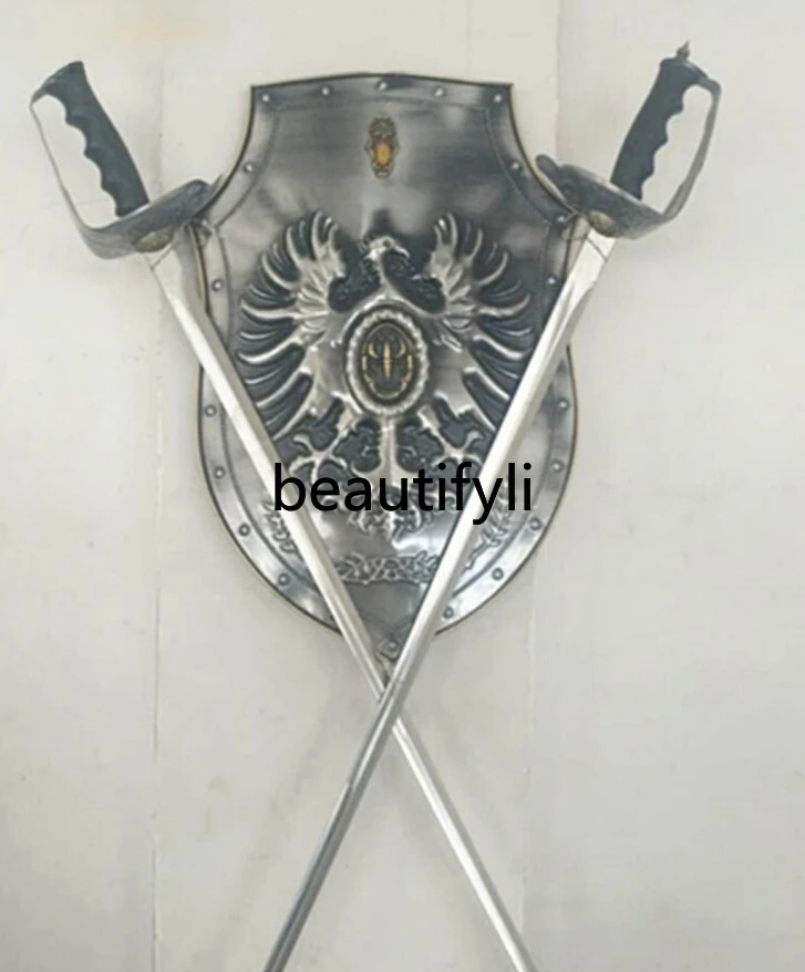 European Roman shield and sword combination Mediterranean wall decoration wrought iron wall hanging