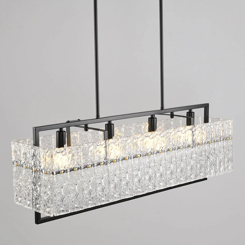 Dining Room Light Luxury Water Grained Glass Chandelier Modern Nordic Art Personality Lamp Rectangular Study Led Pendant Lights