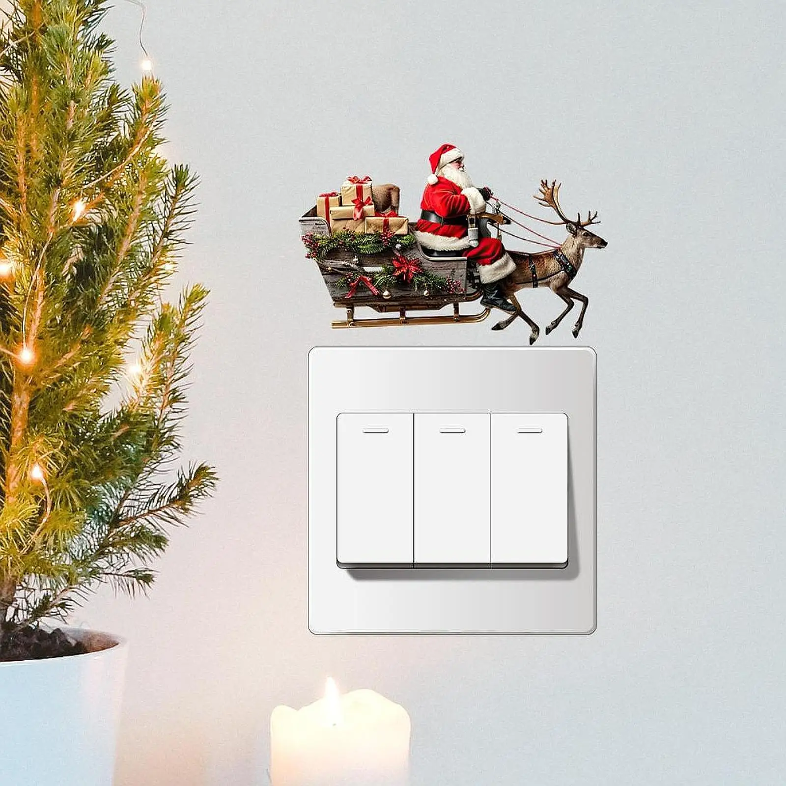 

Santa Claus Elk Wall Sticker Removable Wall Decoration PVC Christmas Decoration Switch Decal DIY Wall Art Decor for Kids Room