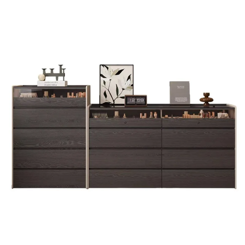 eight-bucket cabinet bedroom bedside cabinet with light strip multi-functional dresser jewelry storage cabinet