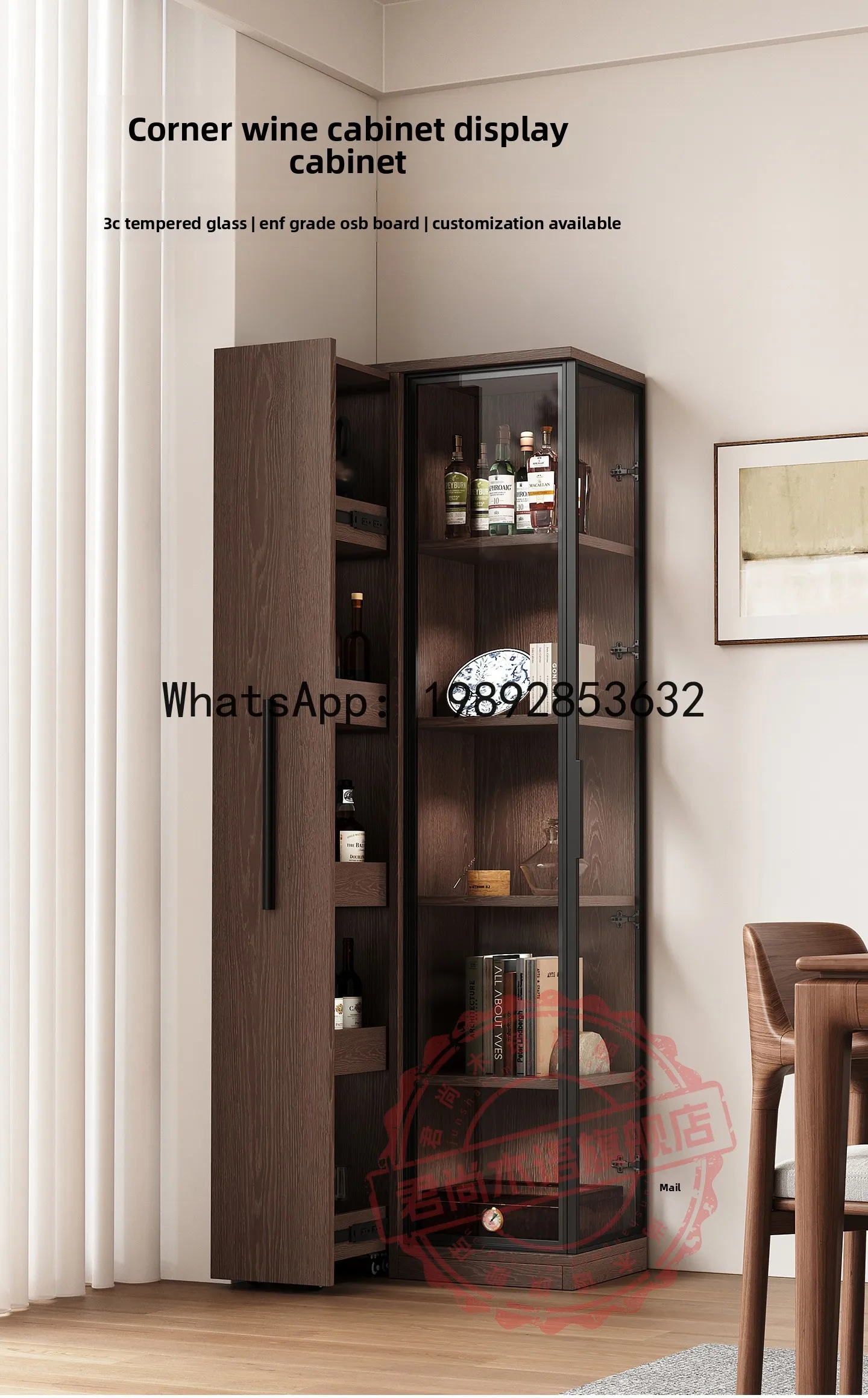 Szafka narożna z litego drewna do salonu, szafka wisząca do przechowywania.