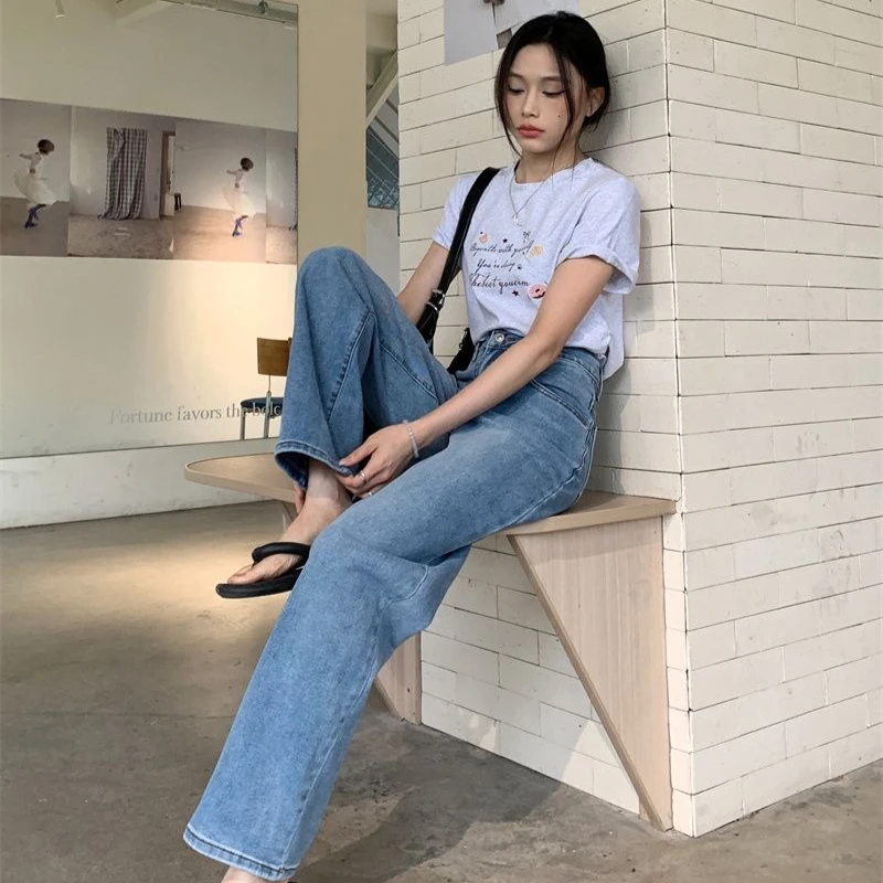 بنطال نسائي عتيق عالي الخصر من قماش الدنيم بقصة ضيقة مع جينز كاجوال فضفاض قابل للتمدد طويل ومريح وغير رسمي