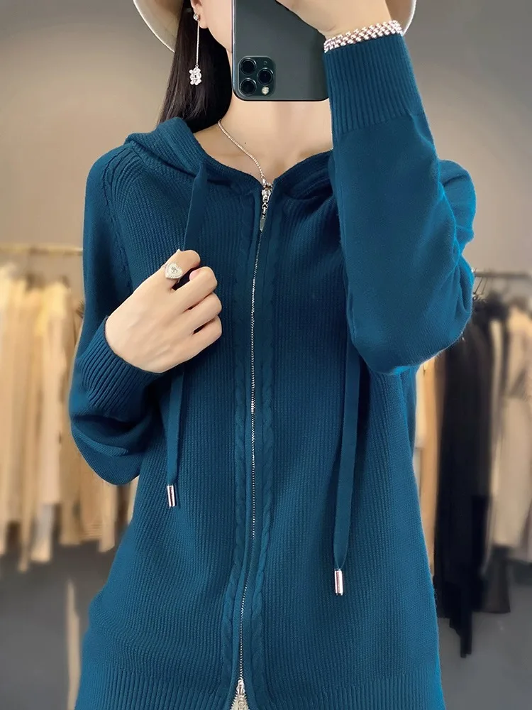 여성용 봄 가을 지퍼 슬레 한국 스타일 레이지 패션 후드티 2024 신상 오픈 가디건