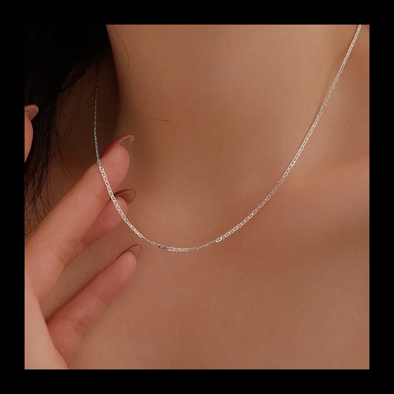 S925 الفضة قلادة جديدة بسيطة شكل سلسلة مزاجه المألوف الفضة الخفيفة الفاخرة الراقية قلادة المرأة