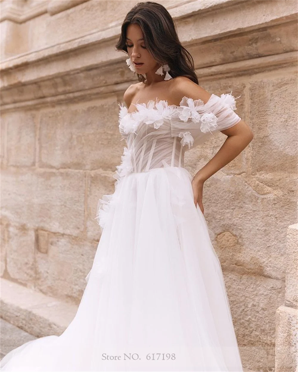 Robe de Mariée en Tulle à Fleurs, Col en Forme de Cœur, A-ligne, Tension Créatoire, pour les Patients