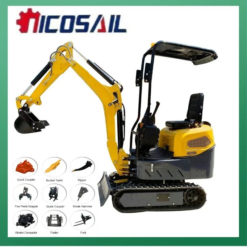 Miniexcavadora hidráulica para uso en el hogar, excavadora pequeña de 1,2 T, con diseño personalizado de fábrica, para jardín, granja y oruga