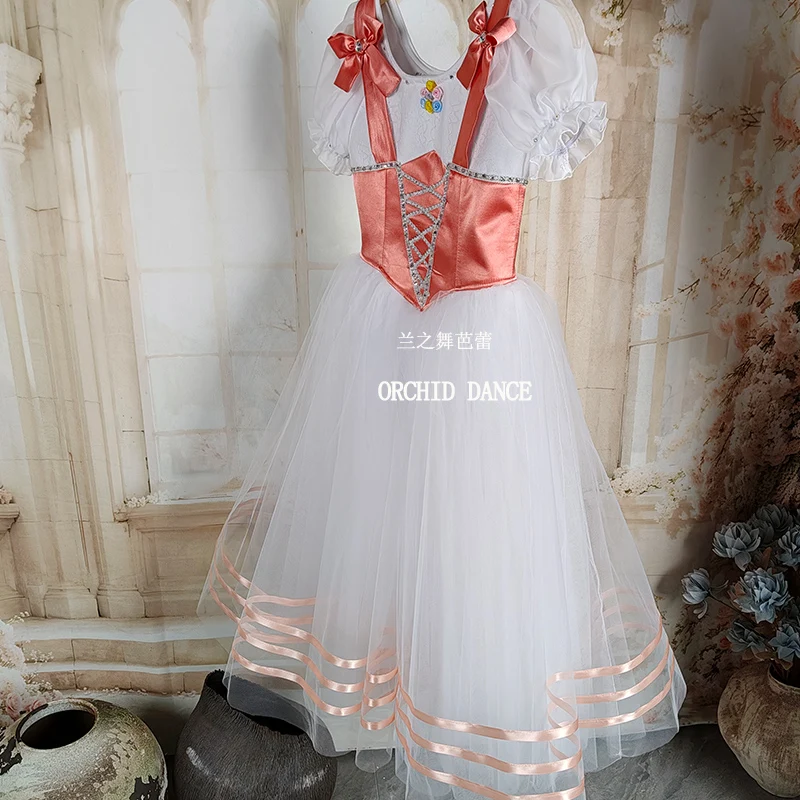 BT2507021 جودة عالية حجم مخصص للأطفال الفتيات الباليه الرقص أداء ارتداء Gilsay فستان توتو رومانسي طويل أحمر