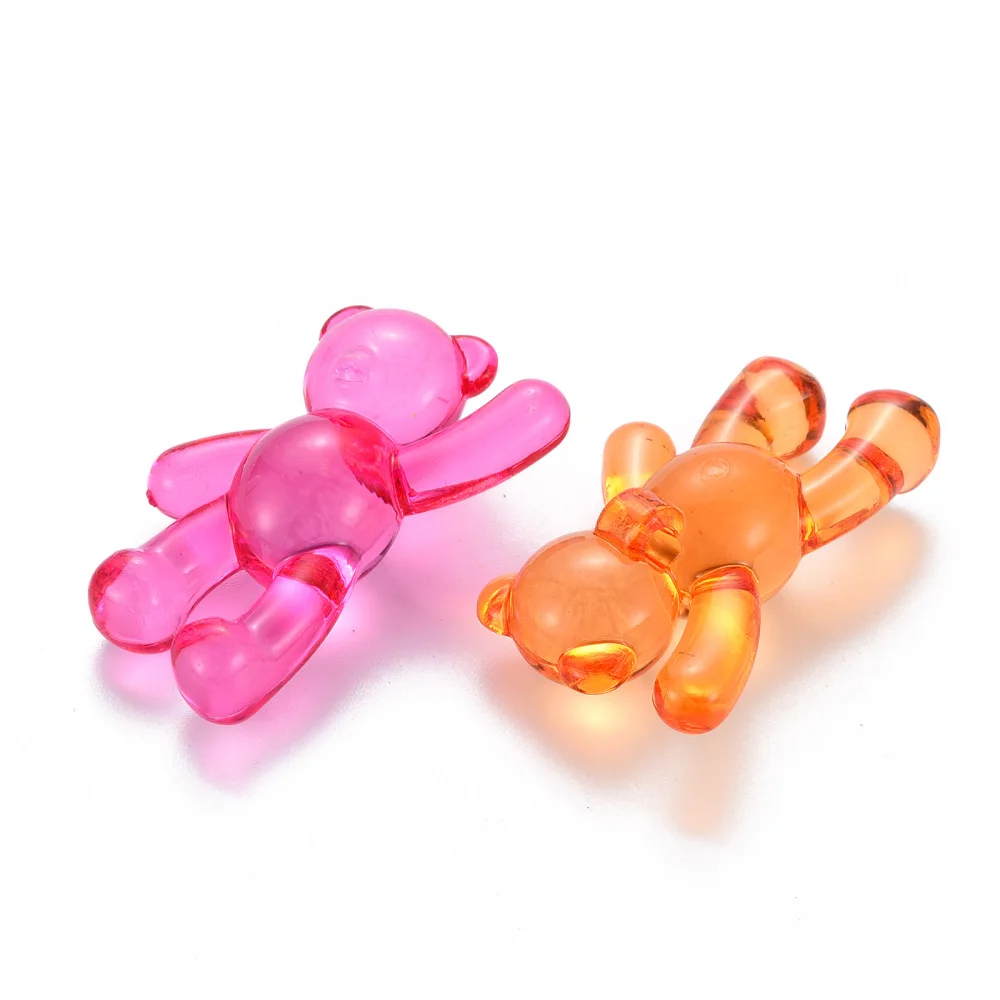 10PCS Transparent or Opaque Acrylic Beads Bear Mixed Color 37x28x13mm Hole: 2.5mm